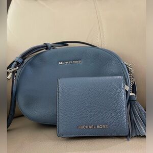 Michael Kors Blue Crossbody and matching wallet